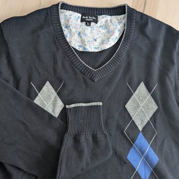 🇬🇧PAUL SMITH Black, Gray and Blue Argyle Sweater - Picture 8 of 14